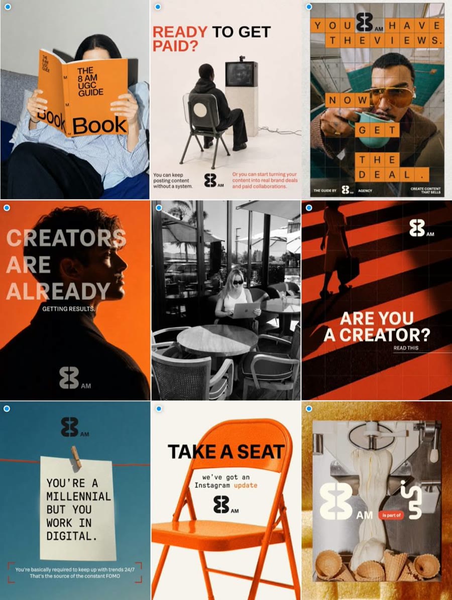 The reference: a bold orange and black Instagram template found on Pinterest