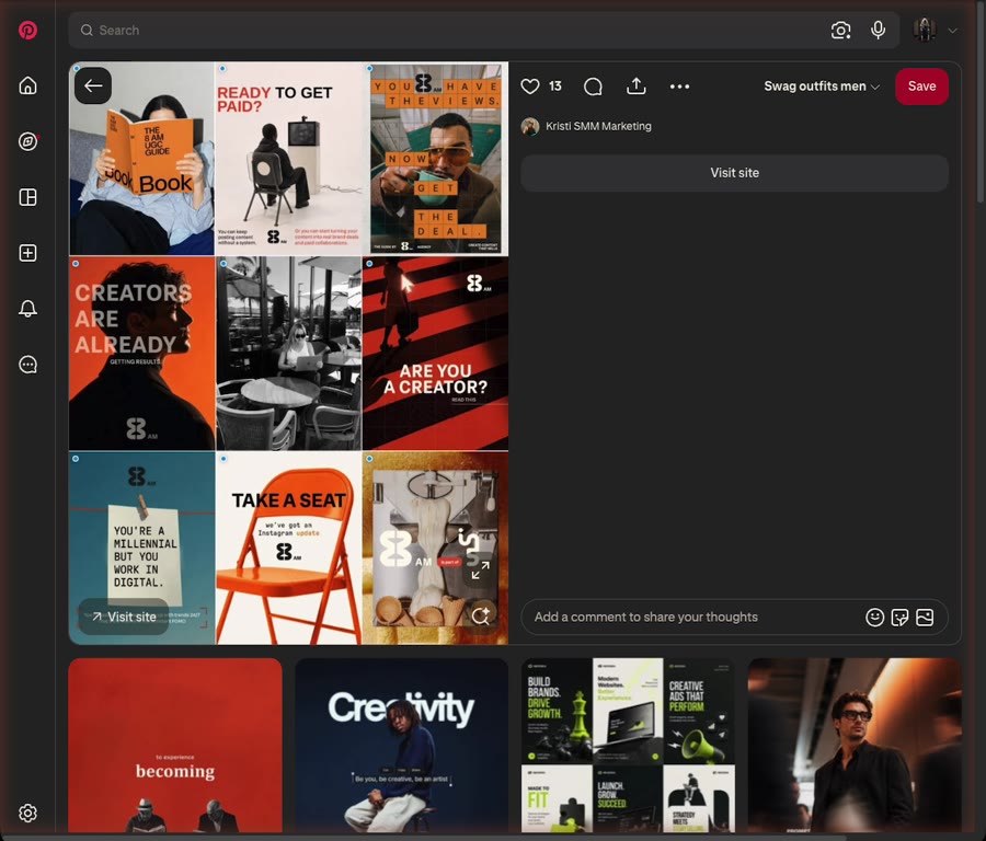 Pinterest search results full of bold orange Instagram templates