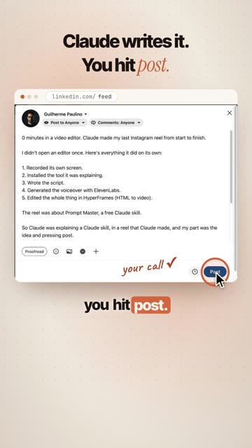 Claude writes it, you hit post