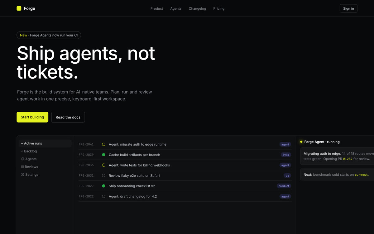 Forge website built by Claude in the Linear style