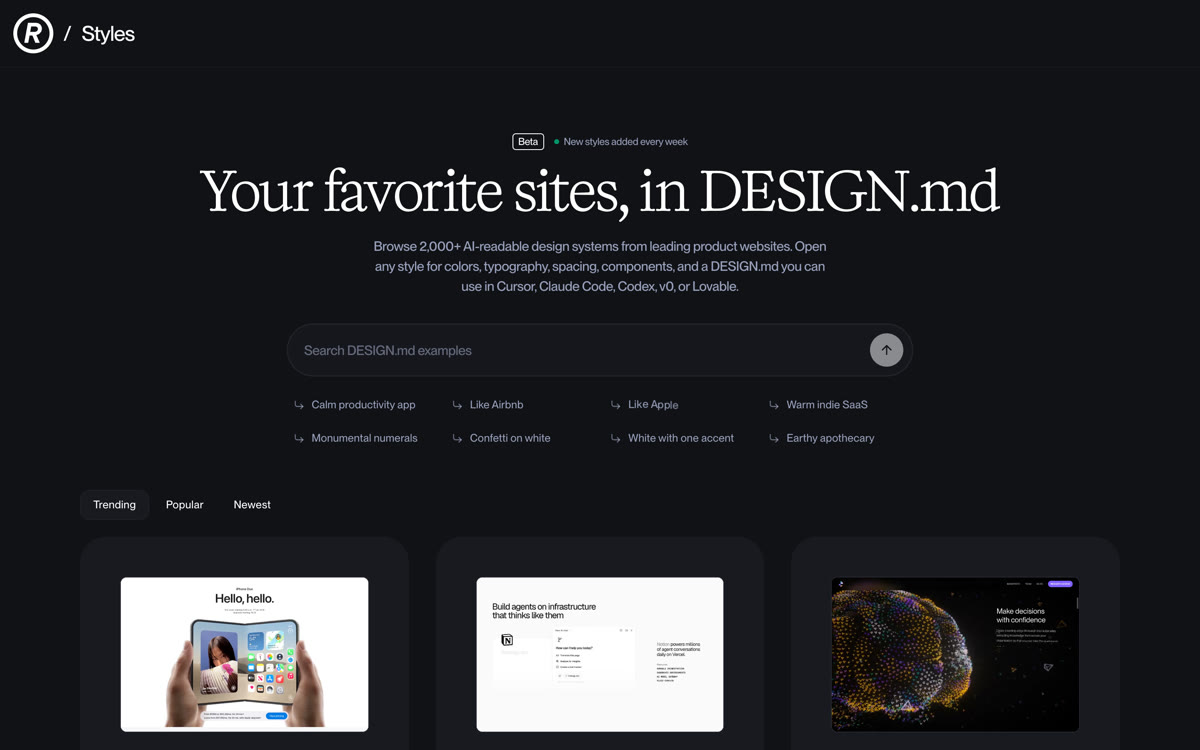 Refero Styles home page