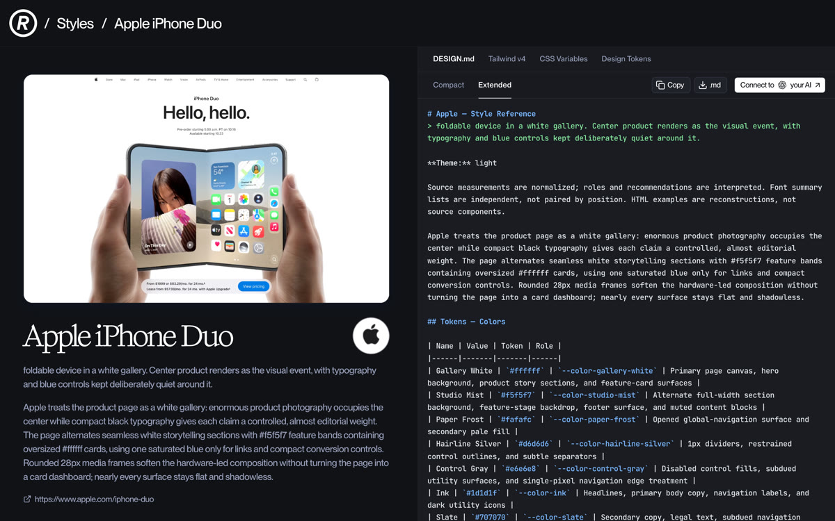 Apple style page on Refero