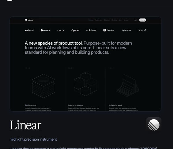 Linear style page on Refero